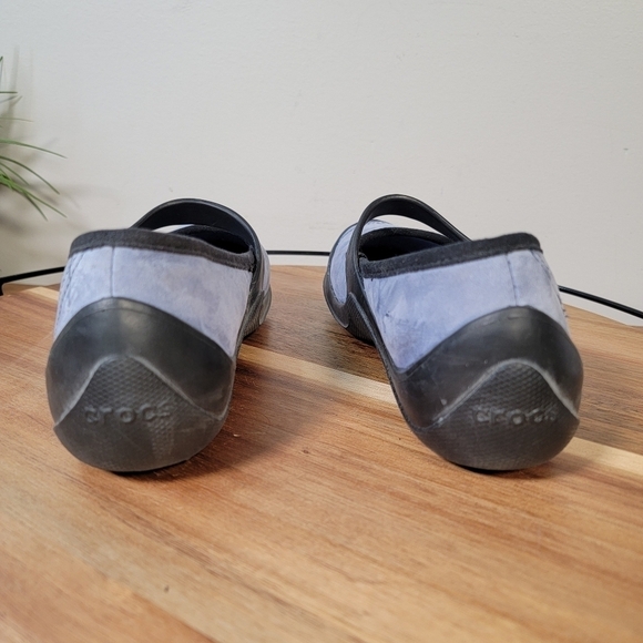 CROCS Mary Janes Blue Nubuck Leather Wrapped Shoes Flats Comfy Size 6 - Picture 7 of 17